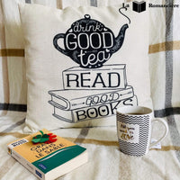 housse de coussin drink tea read book be happy 